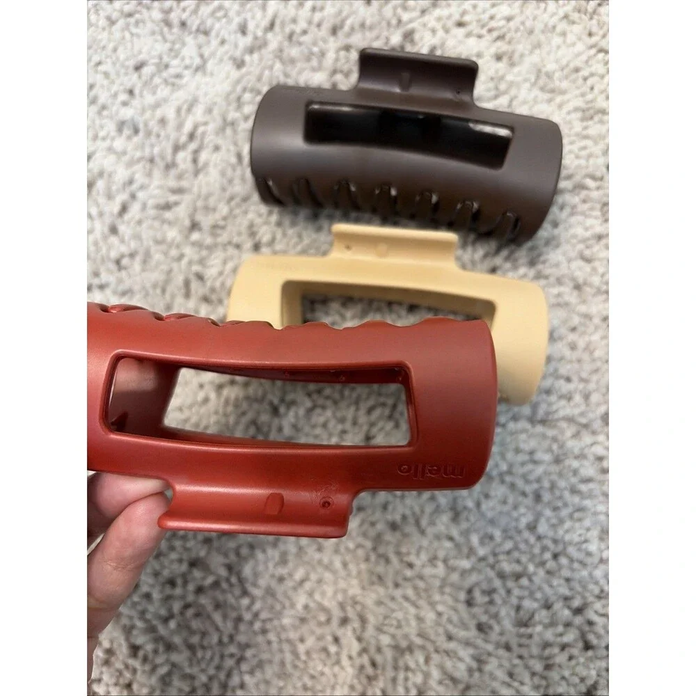 Mello Classic Claw Clip, Beige, Brown & Cherry, x3 Lot,(Medium)Squishy Claw Clip